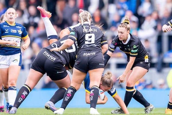 Rhinos' Zoe Hornby was injured in the Super League round one loss to York. Picture by Allan McKenzie/SWpix.com.