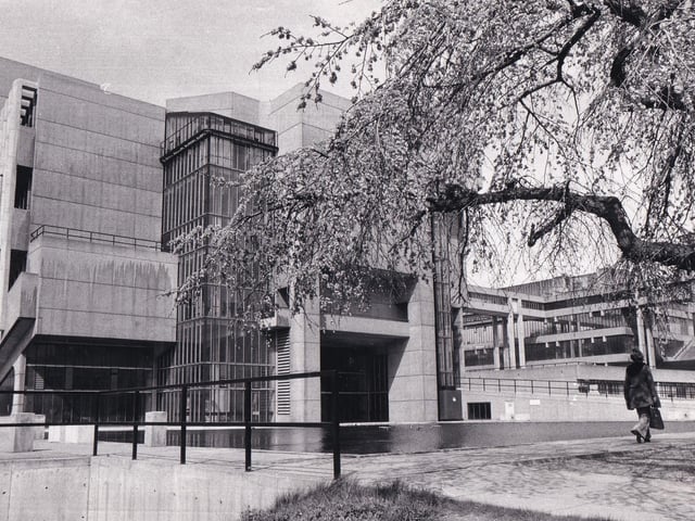 The new lecture theatre at Leeds University pictured in April 1975.