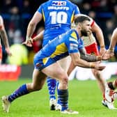 Andy Ackers gets a pass away during Leeds Rhinos' Super League defeat by St Helens last week. Picture by Allan McKenzie/SWpix.com.