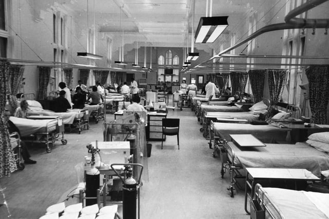 Inside a ward at Leeds General Infirmary in January 1975.
