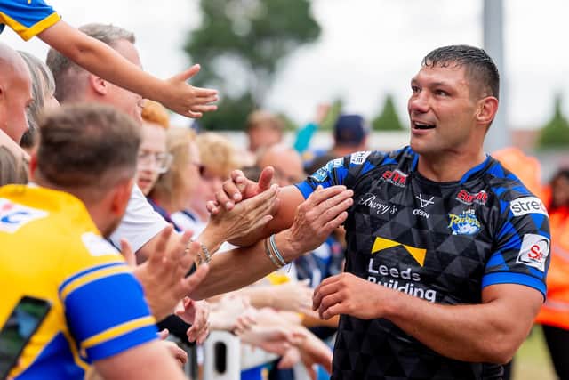 Ryan Hall thanks Leeds Rhinos fans after last Sunday's victory at his former club Hull KR. Picture by Allan McKenzie/SWpix.com.