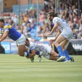 Ryan Hall seen in action for Leeds against Toulouse Olympique on August 11, 2018. A knee injury in that game brought his first Rhinos career to an end. Picture by Steve Riding.