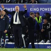 INJURY BLOW: For Everton and boss Sean Dyche, above, pictured during Monday night's 2-2 draw against Leicester City at the King Power. 
Photo by DARREN STAPLES/AFP via Getty Images.