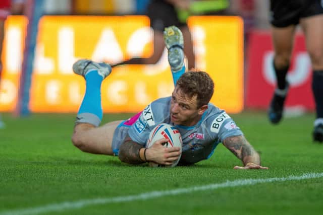 Richie Myler scores Rhinos' second try. Picture Bruce Rollinson