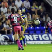 Kevin Sinfield lands the last-gasp penalty goal which sent Leeds Rhinos to Old Trafford 13 years ago.
