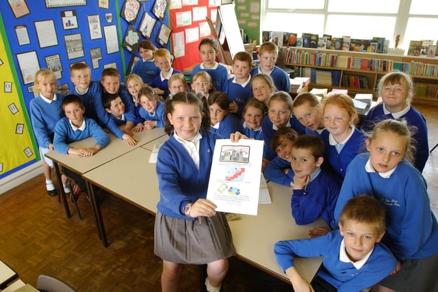 These Class 5 pupils did a survey in 2003 on what should be placed on the Vaux site. Were you among them?