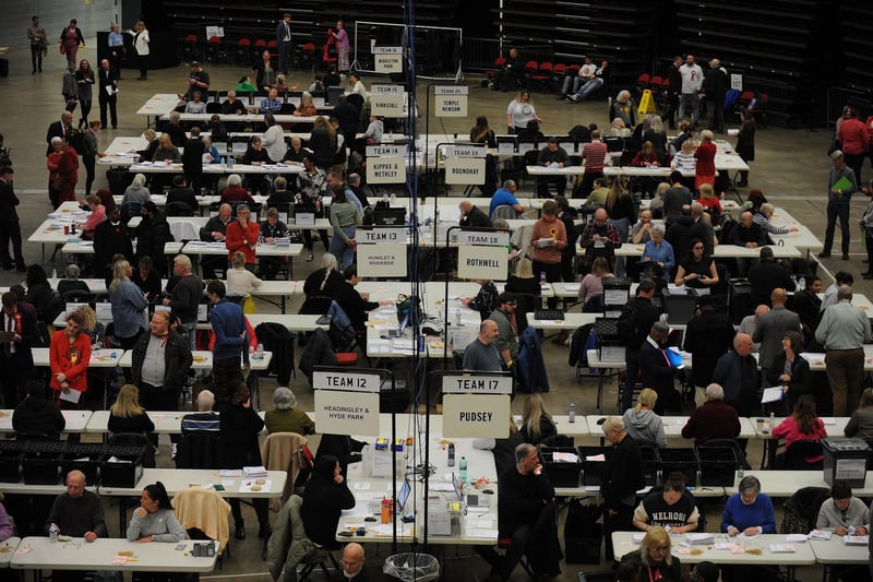 The city's First Direct Arena was taken over by an army of volunteers counting votes for hopeful candidates