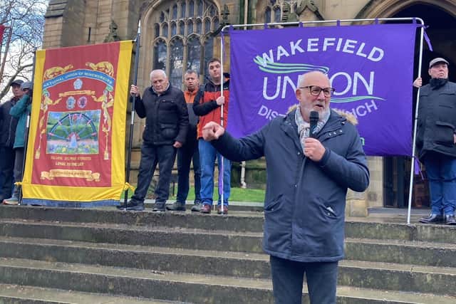 Jon Trickett, MP for Normanton and Hemsworth, spoke at the demonstration in support of the strike at the National Coal Mining Museum.