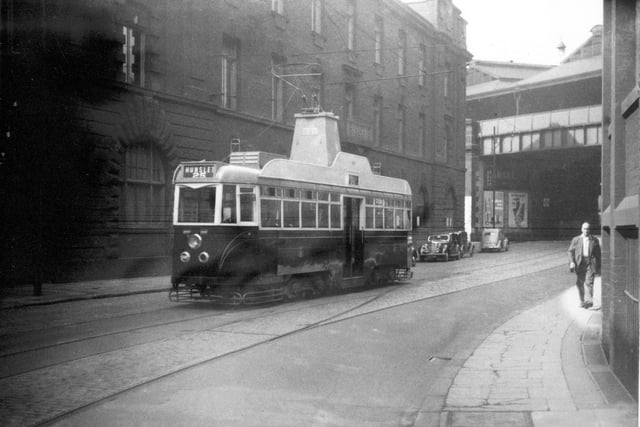 A view of tram on route 25 to Hunslet in September 1954.