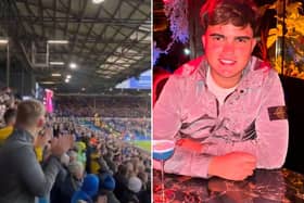Leeds United fans at Elland Road pictured during the minute's applause in memory of supporter Luke Miller, right, who died on Boxing Day in Tadcaster.