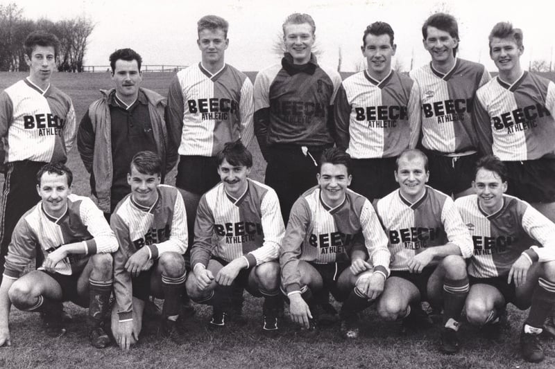 Beech Athletic who were lying second in Division 3 of the Leeds Sunday League when this team photo was taken in February 1989. Back row, from left, are Gordon Pollard, Paul Tierney, Mark Bange, Chris Booth, Darren Burrows, Craig Kennedy and Antony Pickard. Front row, from left, are Rick Johnson, Lee Harris, Calum Carnegie, Rob Surtees, Gary Lofts and Ian Johnson.