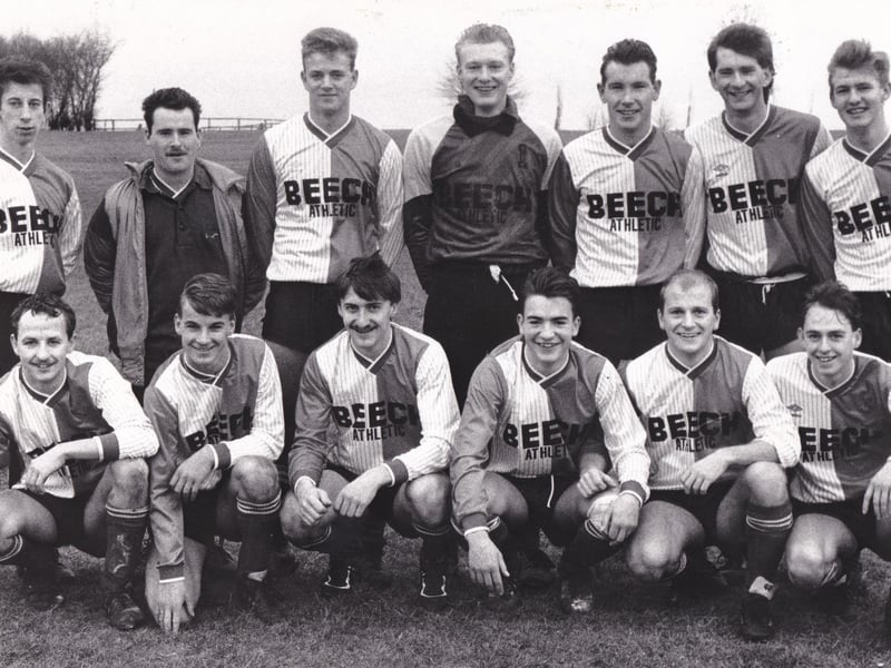 Beech Athletic who were lying second in Division 3 of the Leeds Sunday League when this team photo was taken in February 1989. Back row, from left, are Gordon Pollard, Paul Tierney, Mark Bange, Chris Booth, Darren Burrows, Craig Kennedy and Antony Pickard. Front row, from left, are Rick Johnson, Lee Harris, Calum Carnegie, Rob Surtees, Gary Lofts and Ian Johnson.