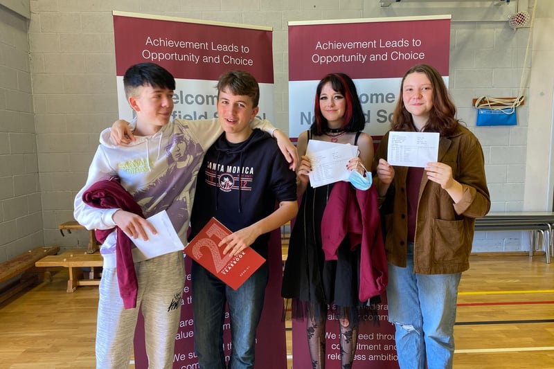 From left: Students Lewis Ian Ryan, Dylan Seymour, Megan Rogers and Ruby Deakin with their GCSE results.