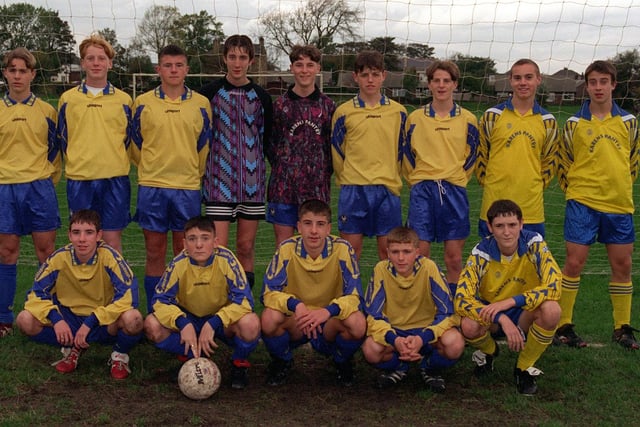 Gildersome Spurs U-16s football team who faced a New South Wales U-16s representative side from Australia in October 1997. Back row, from left, are Chris Jones, James Petty, Scott Keegan, Andrew Spence, Adam Craig, Kevin Keens, Russell Danby, Darren Jones and Philip Wheeler. Front row, from left, are Paul Thrush, Darren Booth, James Thompson, Adam Cater and Karl Parkin.
