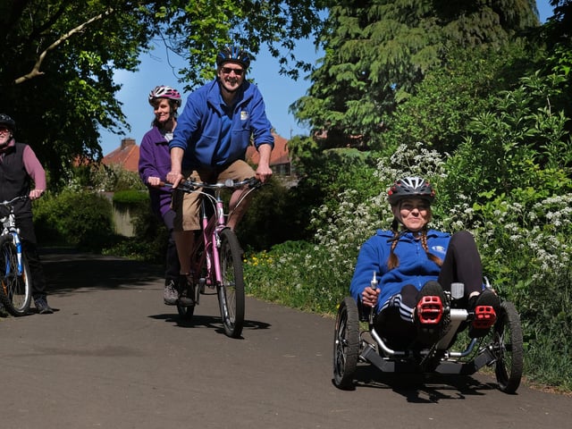 Tandem and adapted bikes are available to hire for free, making accessing the Cinder Track easier for all.