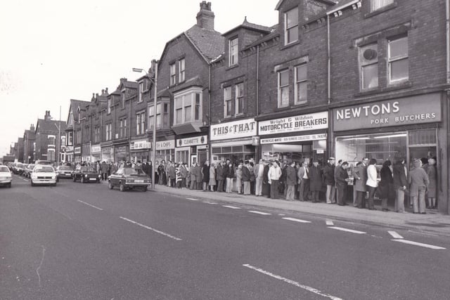The queue at Newton's pork butchers stretched more than 100 yards on Christmas Eve 1980 as hundreds of people waited patiently  to buy a piece of tradition - a large pork pie.