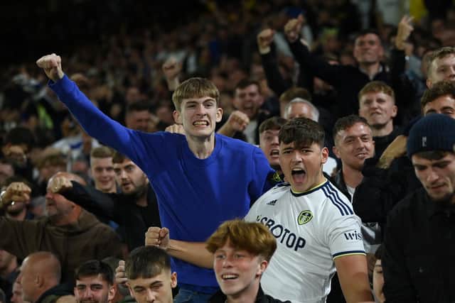 LEEDS, ENGLAND - AUGUST 30: Leeds United fans react during the Premier League match between Leeds United and Everton FC at Elland Road on August 30, 2022 in Leeds, England. (Photo by Michael Regan/Getty Images)