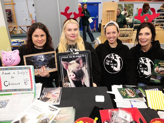 Volunteers at Pigs in the Wood, an animal sanctuary based in Denby Dale, look after pigs and other animals. From left, Erica Kirk, Ama Butler, Anna Preston and Gail Barraclough.
