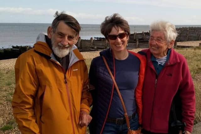 Christine Bell with her parents