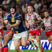 Playmaker: Lachie Miller of Leeds Rhinos conducts an attack in the recent game with Leigh Leopards. Former Rhino Gareth Ellis thinks they will miss his creativity in the play-offs.