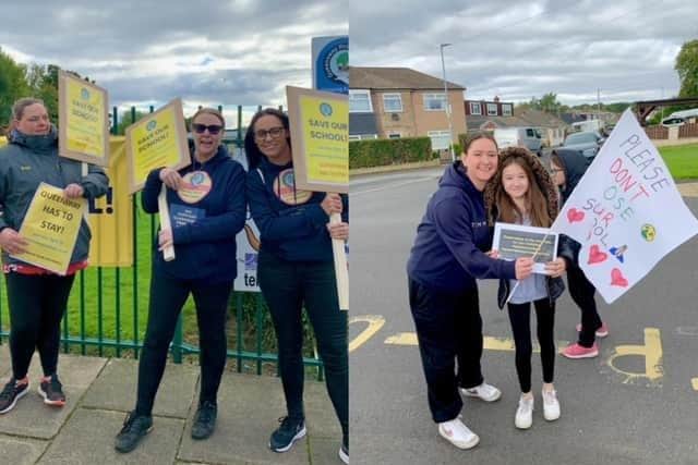 Parents and pupils held a demonstration outside Queensway Primary School, Yeadon, after learning their school could be closed down.