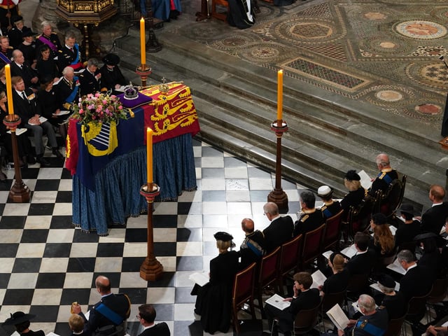 General view of the coffin placed near the altar at Westminster Abbey