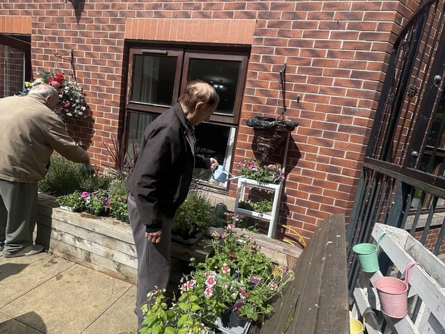 Residents Martin Turner and Tommy Maplethorpe at HC-One’s Snapethorpe Hall Care Home gardening