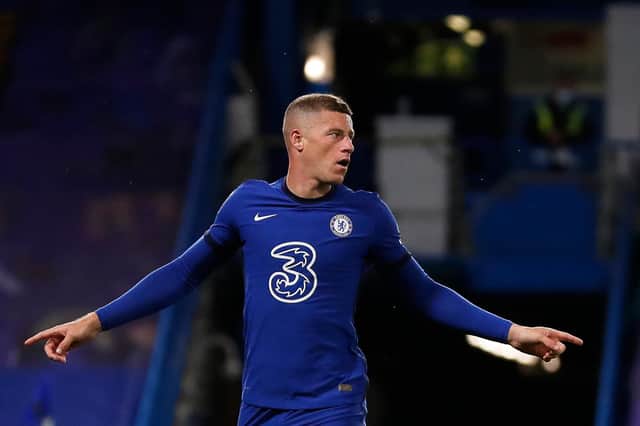 Chelsea's English midfielder Ross Barkley celebrates scoring his team's third goal  during the English League Cup third round football match between Chelsea and Barnsley at Stamford Bridge in London on September 23, 2020.