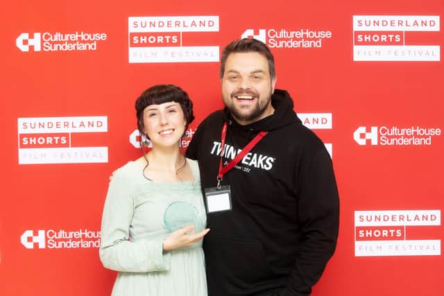Shannon Pearl at Sunderland Shorts Film Festival with organiser Chris Allen