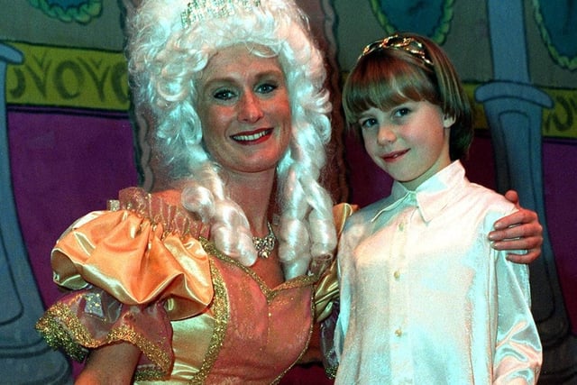 Young Charlotte Maxted meets Cinderella, played by Charlotte Estelle at Leeds Civic Theatre in December 1996. The seven-year-old from Tadcaster designed the dress.