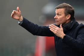 DRAW WISH: For Leeds United and Whites head coach Jesse Marsch, above, pictured giving the instructions during Saturday's 3-1 victory at fourth round hosts Accrington Stanley. Photo by PETER POWELL/AFP via Getty Images.