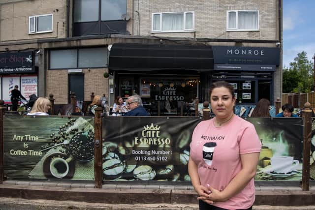 Co-owner Mahan Afghan of Cafe Espresso in Alwoodley had to recently dismantle their canopy over the outdoor seating area on orders from the council.  Photo: Tony Johnson