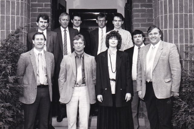 The team at Clugston Construction which had opened a new office in Leeds in September 1988. Pictured is Clugston's senior contracts manager Alan Boothe (left) with some of his team who would staff the new office in Morley. Front S J Dixon, J A O'Rourke and K G Shaw. Back, A King, K Bevan, C Smith, C A Ellis, M Plant and M P Siswick.