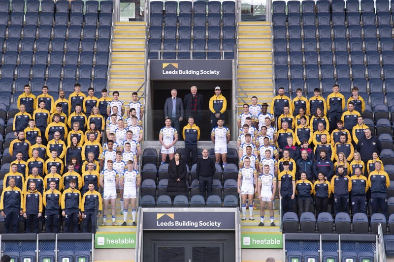 Leeds Rhinos' players, rugby staff and people who work behind the scenes posed for a picture in AMT Headingley's main stand at the annual pre-season photocall.