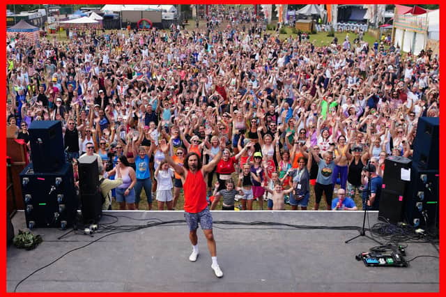 Joe Wicks on the Gateway stage at the Glastonbury Festival at Worthy Farm in Somerset.