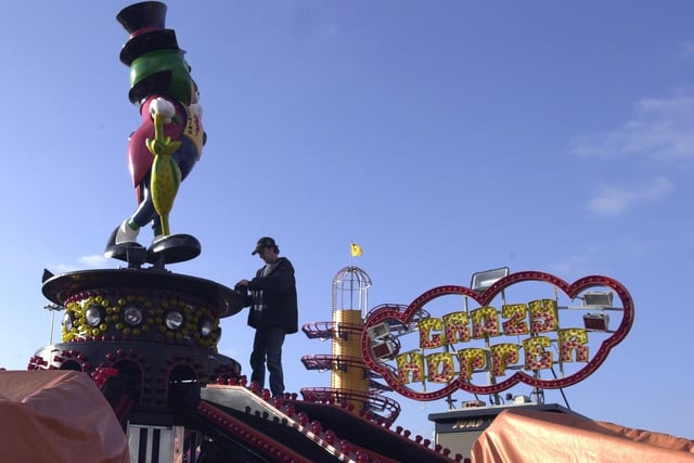 A workman sets up a ride ready for the Valentine Fair at Elland Road in February 2003.