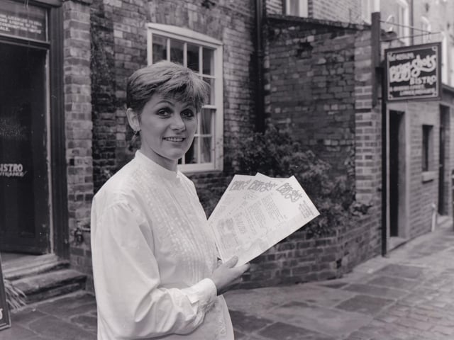 This is Gill Richardson, owner of Brigg Shots Bistro on Queen's Court in the city centre. Pictured in April 1993.