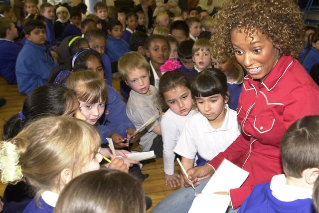 Spice Girl Mel B, from Leeds, pictured during a visit to Rosebank School, Burley Road, May 9, 2001.