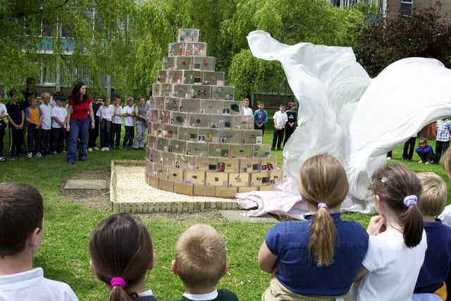 The Secret Garden sculpture, created by artists Jennifer Bassham and Michael Day unveiled for local school children at the East Leeds Family Learning Centre, Seacroft , on June 18, 2001.