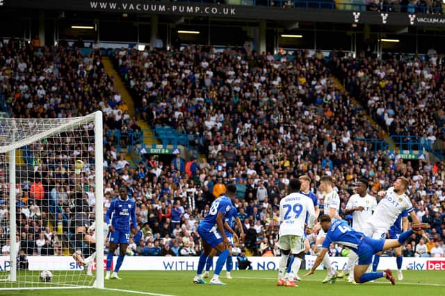 INJURY THOUGHTS: From Leeds United captain Liam Cooper, right, pictured netting with his bullet header in Sunday's 2-2 draw against Cardiff City at Elland Road.
Photo by Alex Caparros/Getty Images.