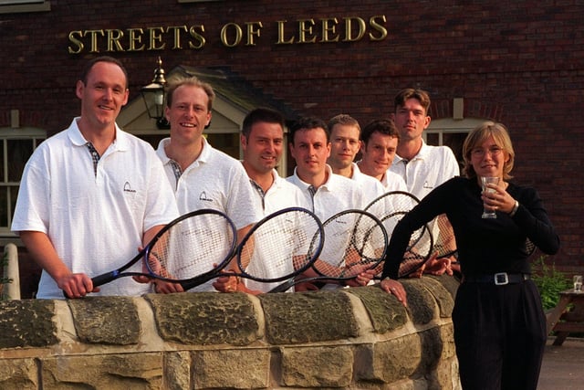 Streets of Leeds pub sponsored Roundhay tennis team in August 1997. Pictured, from left, are Richard Palmer-Jones, Mike Kasher, Neil Hillerby (captain), Neil Hamer, James Hodgeson, Chris Hobbs and Matthew McTurk with pub manageress Tanya Besford.