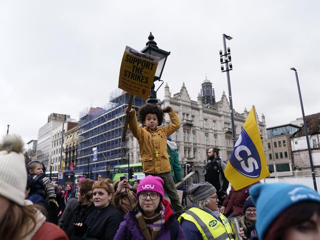 Protestors gathered in Leeds on Wednesday calling for higher pay, better working conditions and protecting the right to strike.