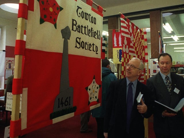 George Mudie, MP for East Leeds, left, and David Owens, chairman of the Cross Gates Historical Society, looks at some of the exhibits at the East Leeds Local History Fair being staged at Cross Gates Library in November 1998.