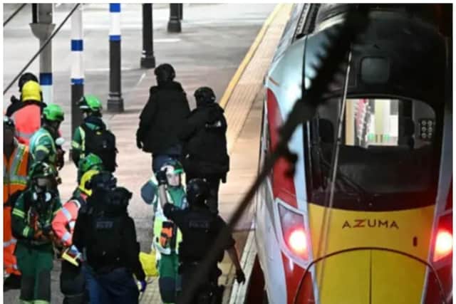 Police stormed Huntingdon station after terror on the 18.25 from Doncaster to London. (Photo: Getty).