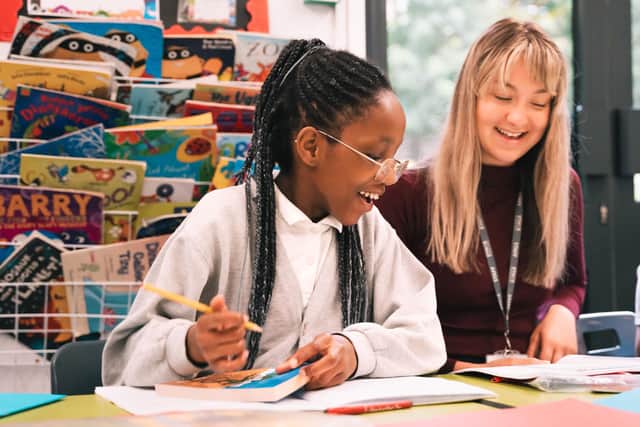 Student and staff member at Engage Academy.