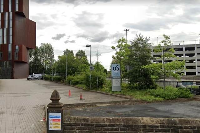 The man was found injured in the car park of the Broadcasting Tower student building in Woodhouse Lane, Leeds (Photo: Google)
