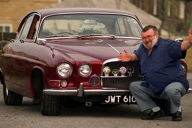 A classic car rally was held from The Red Lion pub in April 1997. Pictured is pub landlord with his 1965 MK 10 Jaguar 17ft long 6ft-4 inchs wide which is one of the largest cars ever made in this country.