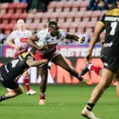 Sam Eseh Jr in action for Wigan Warriors against York Knights. Picture by Alex Whitehead/SWpix.com.