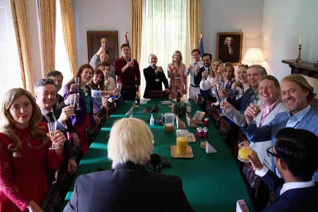 Boris Johnson's birthday at No10, as depicted in Channel 4's Partygate (Picture: Rob Parfitt/Channel 4)