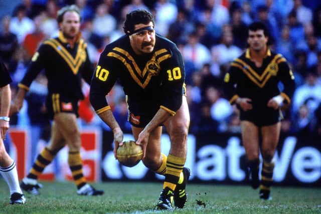 Sam Backo in action for Australia against Great Britain at Sydney in 1988. Picture by Getty Images.